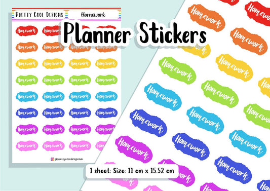 32 Homework Teacher Student Planner Stickers UK - 1 Sheet