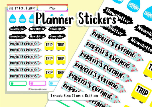 Teacher Planner Stickers Swimming Newsletter Trip Events UK - 1 Sheet