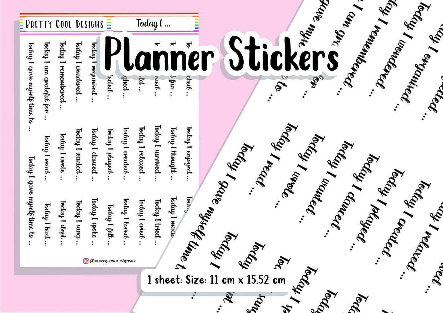 32 Today I Journal Prompts Wellbeing Planner Stickers UK - 1 Sheet