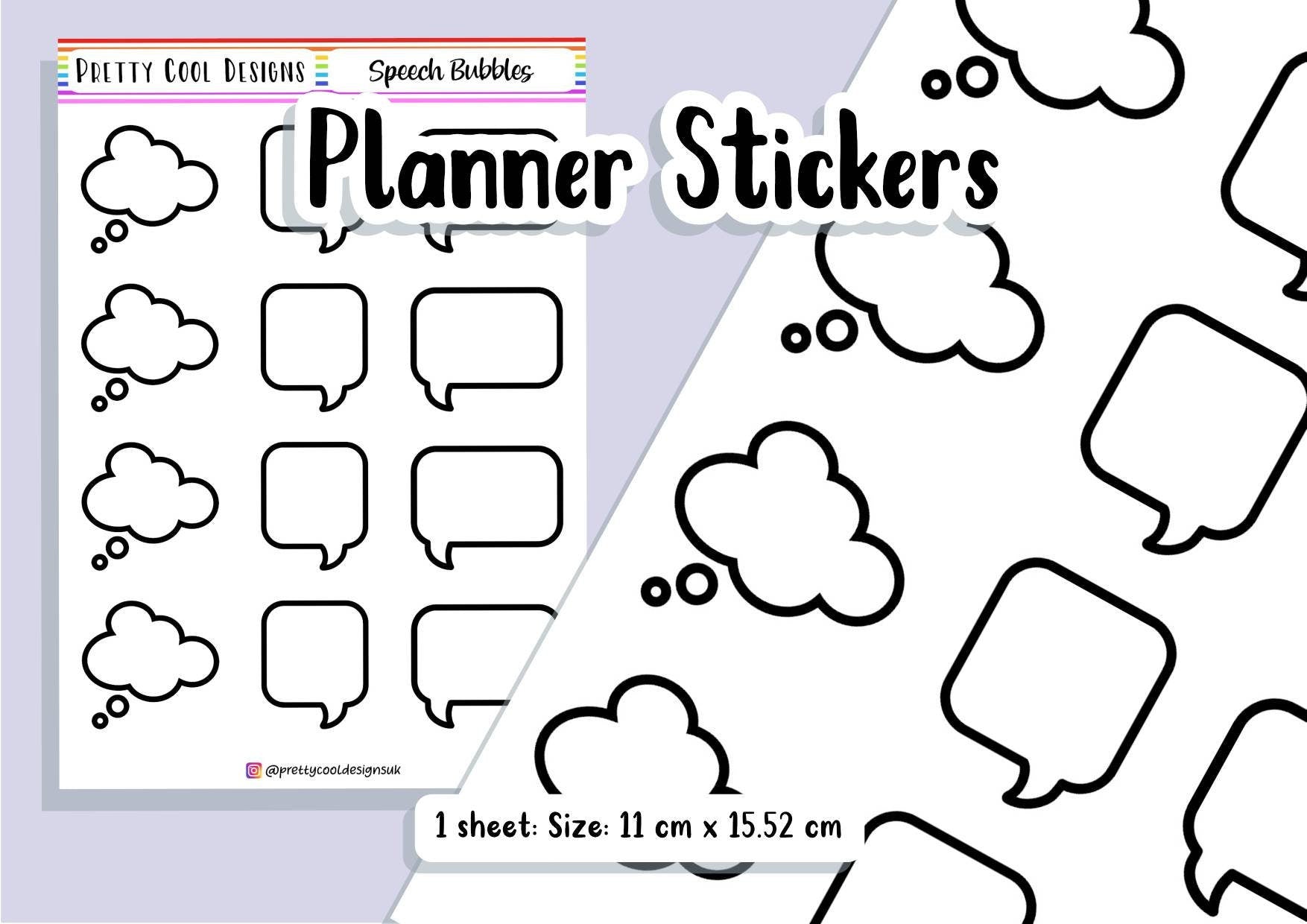 12 Speech Bubble Planner Stickers UK - 1 Sheet