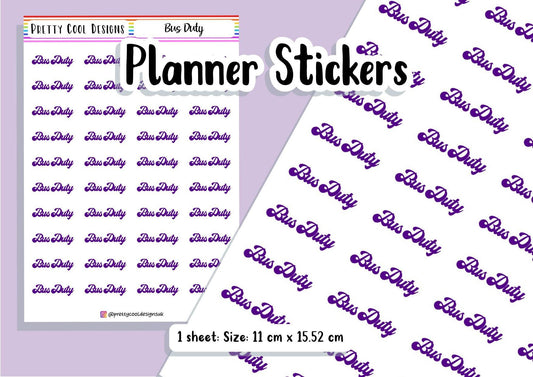 Bus Duty Planner Stickers UK - 1 Sheet