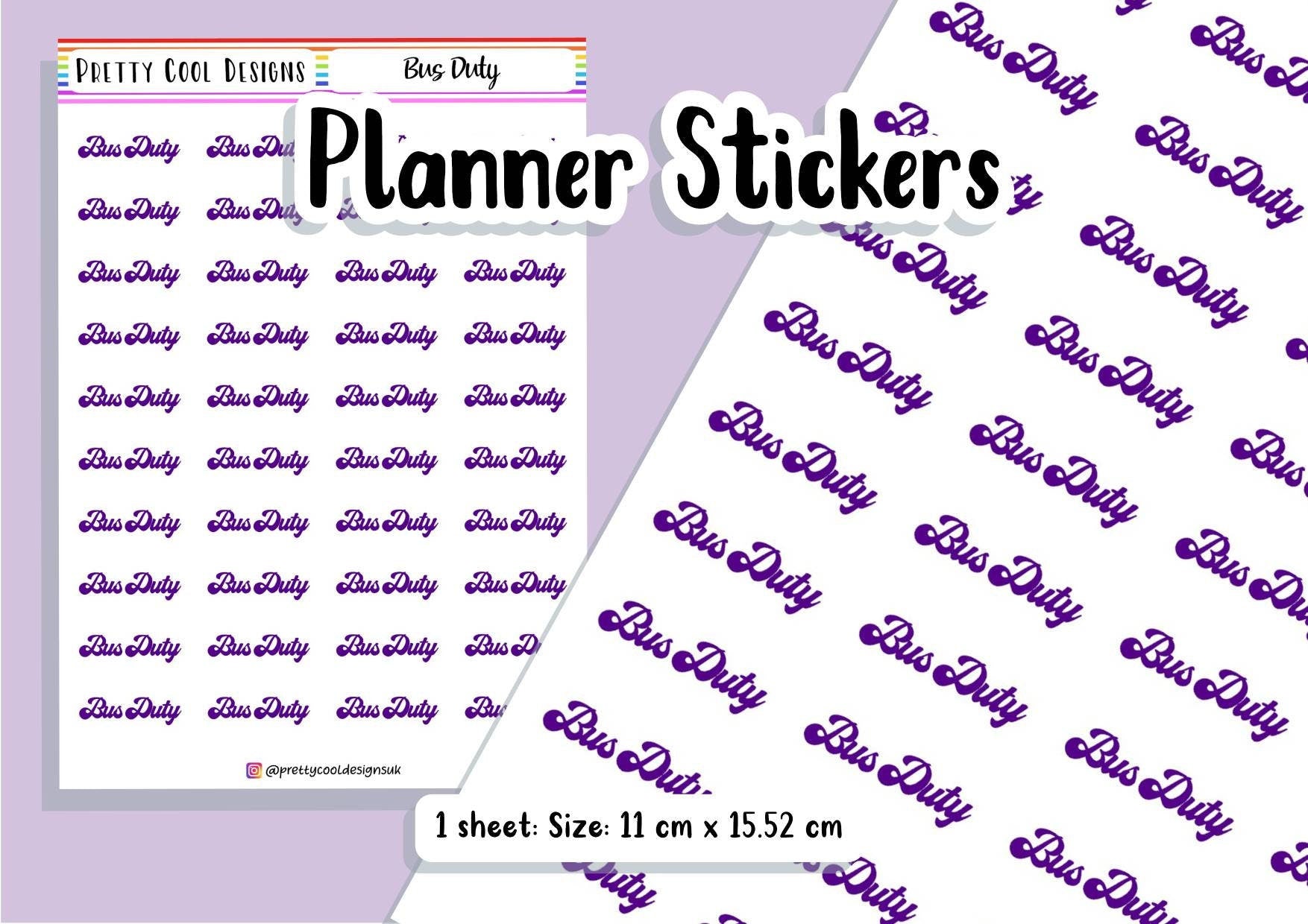 Bus Duty Planner Stickers UK - 1 Sheet