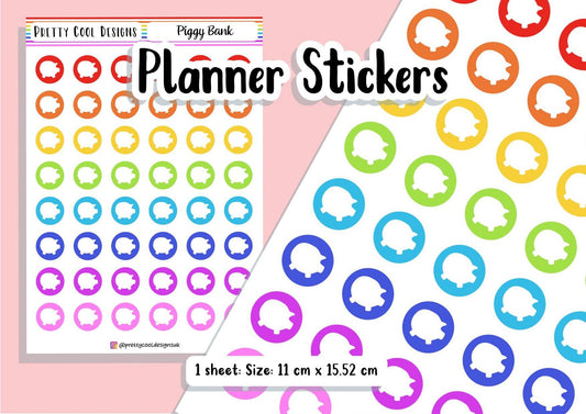 48 Rainbow Money Box Planner Stickers UK - 1 Sheet