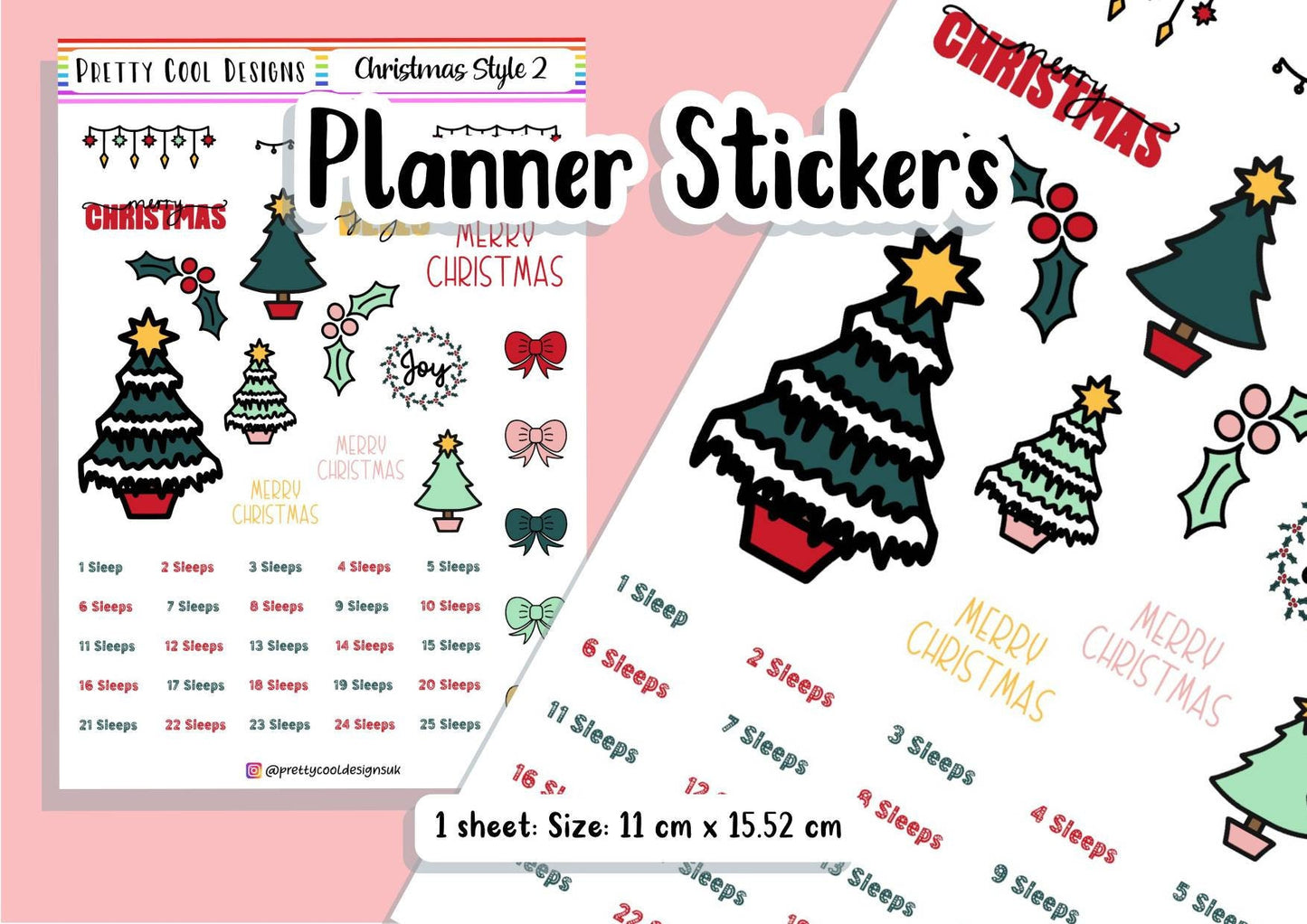 Christmas Planner Stickers Hand drawn UK - 1 Sheet