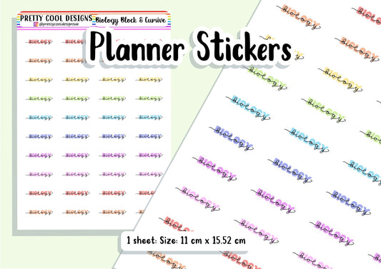 Biology Science Subject Teacher Student Planner Stickers UK - 1 Sheet - Block and Cursive