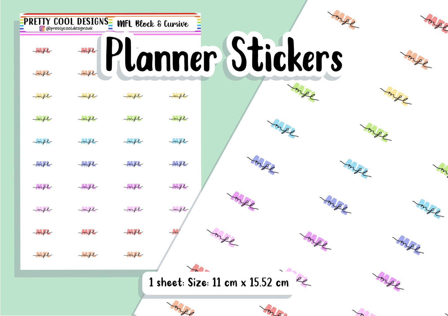 40 MFL Subject Teacher Student Planner Stickers UK - 1 Sheet - Block and Cursive