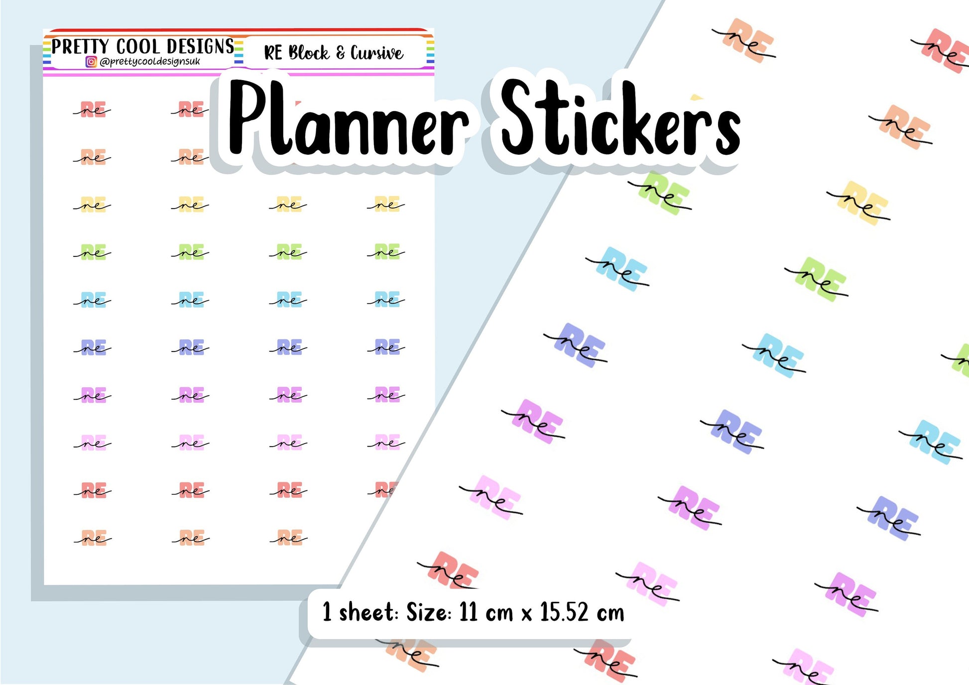 40 RE Subject Teacher Student Planner Stickers UK - 1 Sheet - Block and Cursive