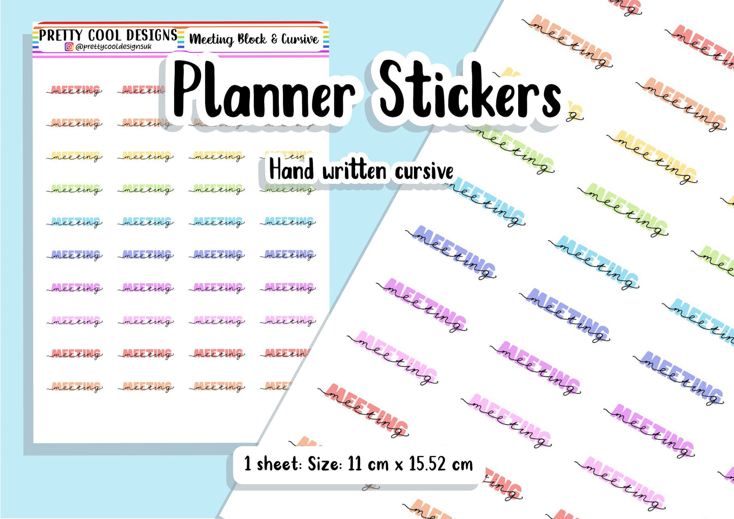 Meeting Teacher Family Work Planner Stickers UK - 1 Sheet - Block and Cursive