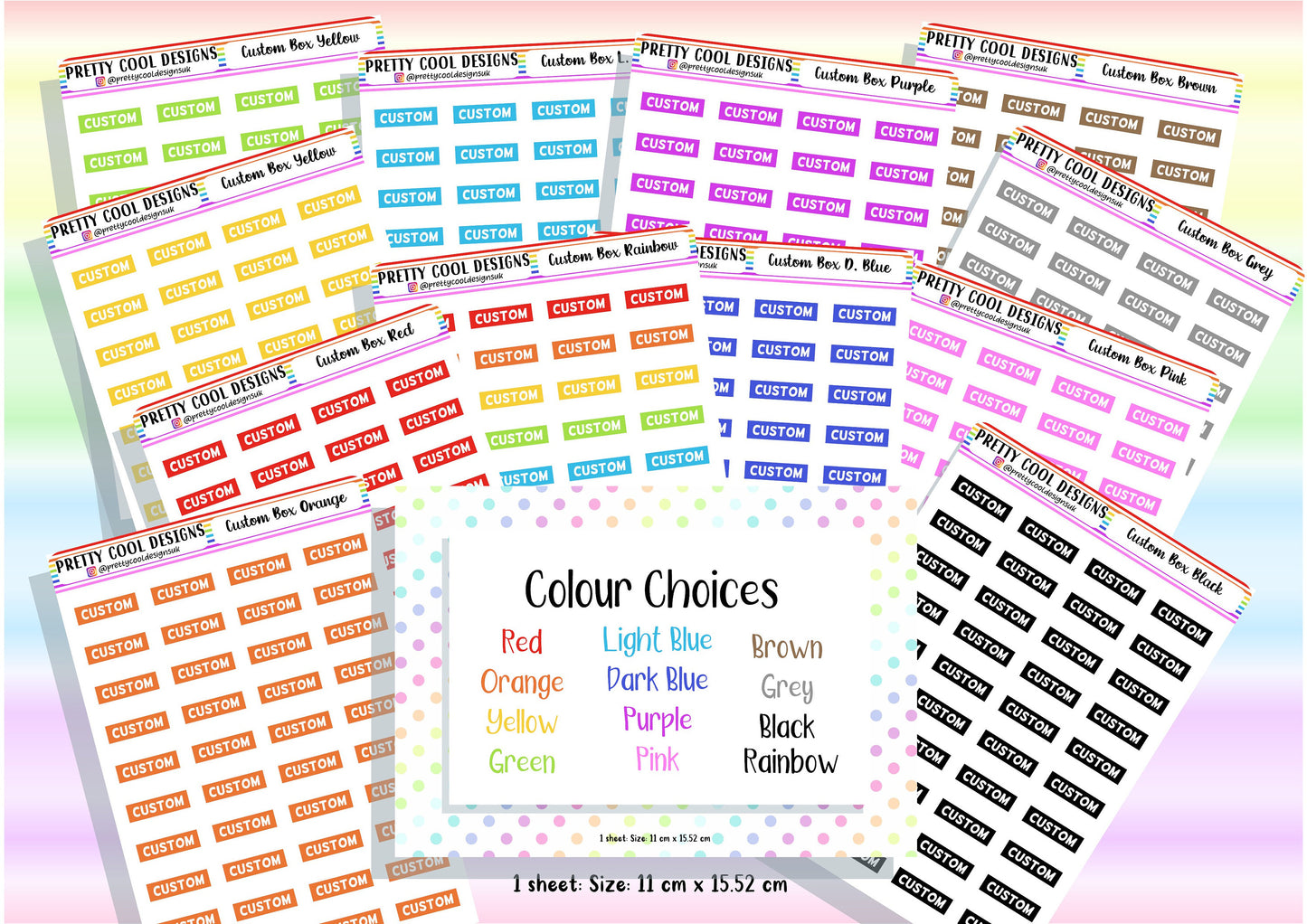 40 Personalised Custom Word in Box Planner Stickers UK with Colour Choices - 1 Sheet