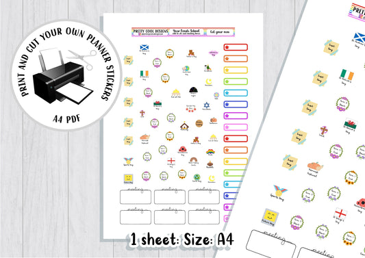 Printable Teacher Planner Stickers PDF Print and Cut Year Events with to do and meeting boxes