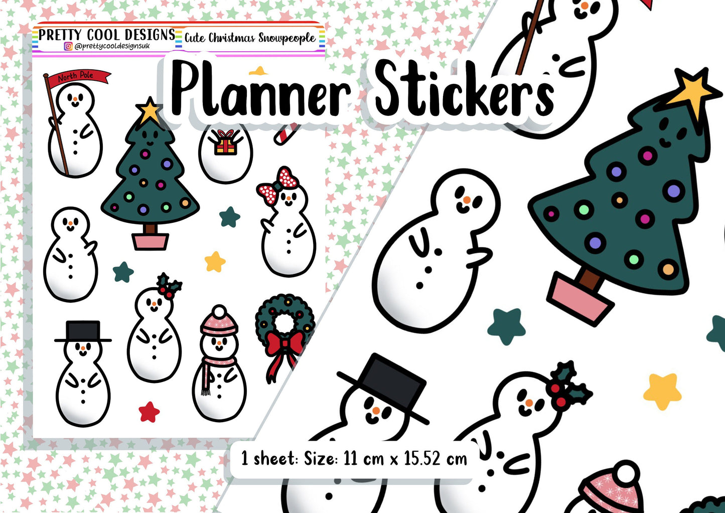 Cute Christmas Snowpeople Planner Stickers Diary Calendar Bujo Diary UK - 1 Sheet