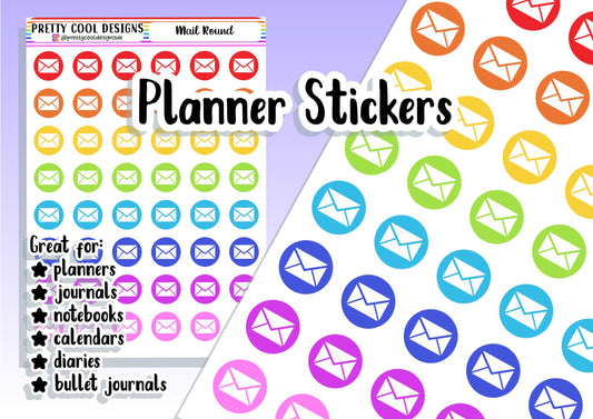 Rainbow Mail Letter Post Envelope Planner Stickers UK - 1 Sheet