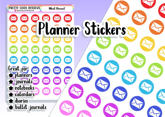 Rainbow Mail Letter Post Envelope Planner Stickers UK - 1 Sheet