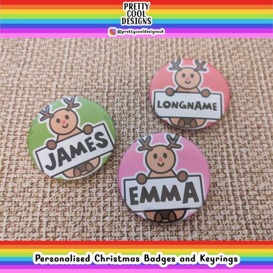 Personalised Badge or Keyring Christmas Present Birthday Gift Secret Santa