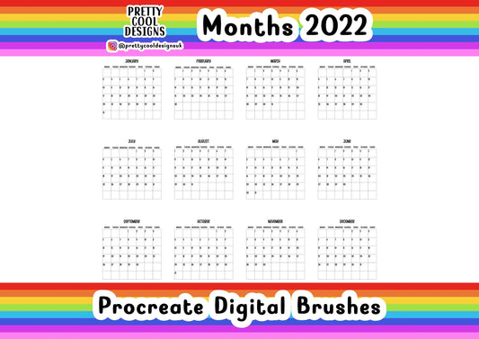 12 Calendar Month Stamp Brushes for Procreate Digital Download