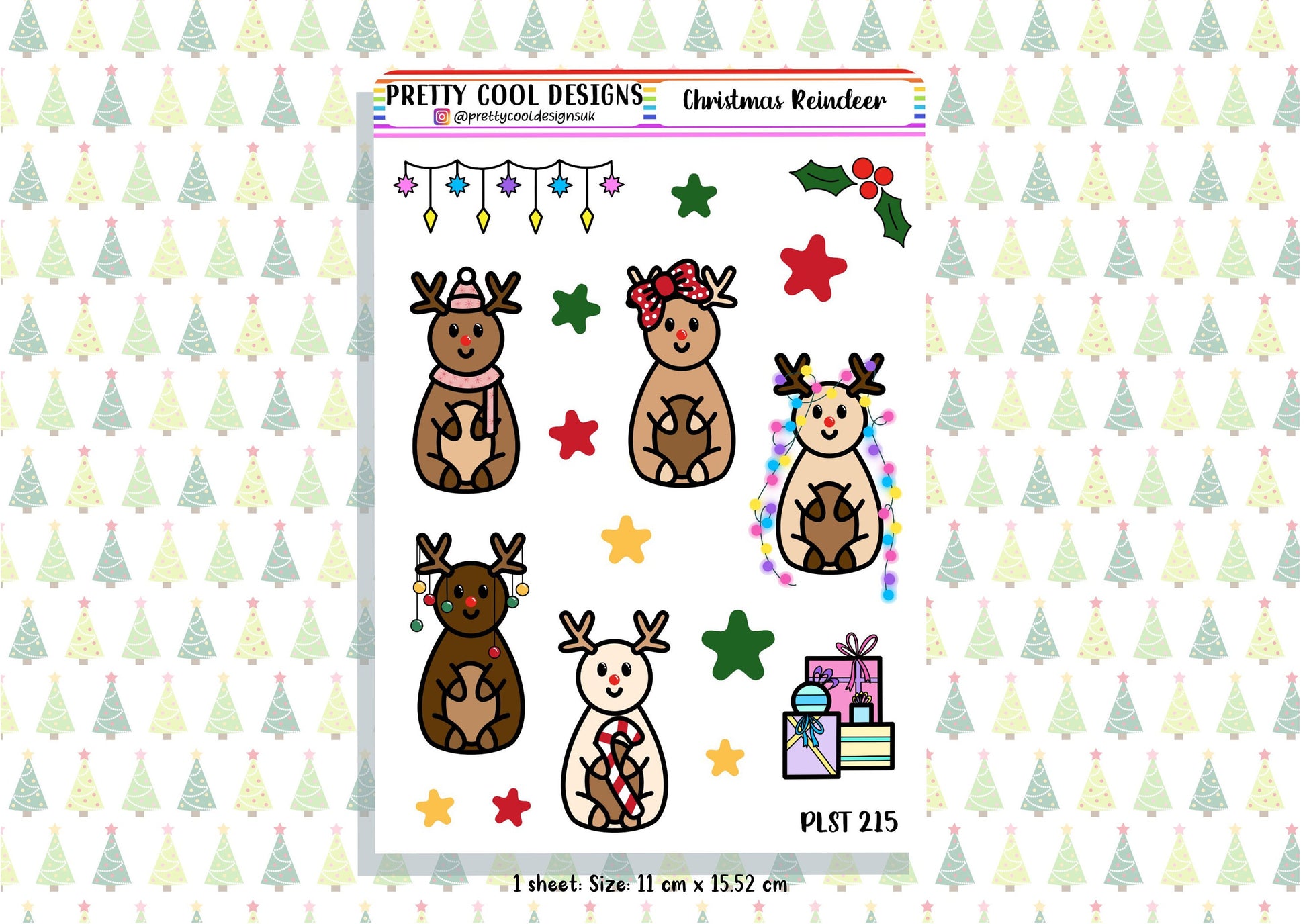 Cute Christmas Reindeer Planner Stickers Diary Calendar Bujo Diary UK - 1 Sheet