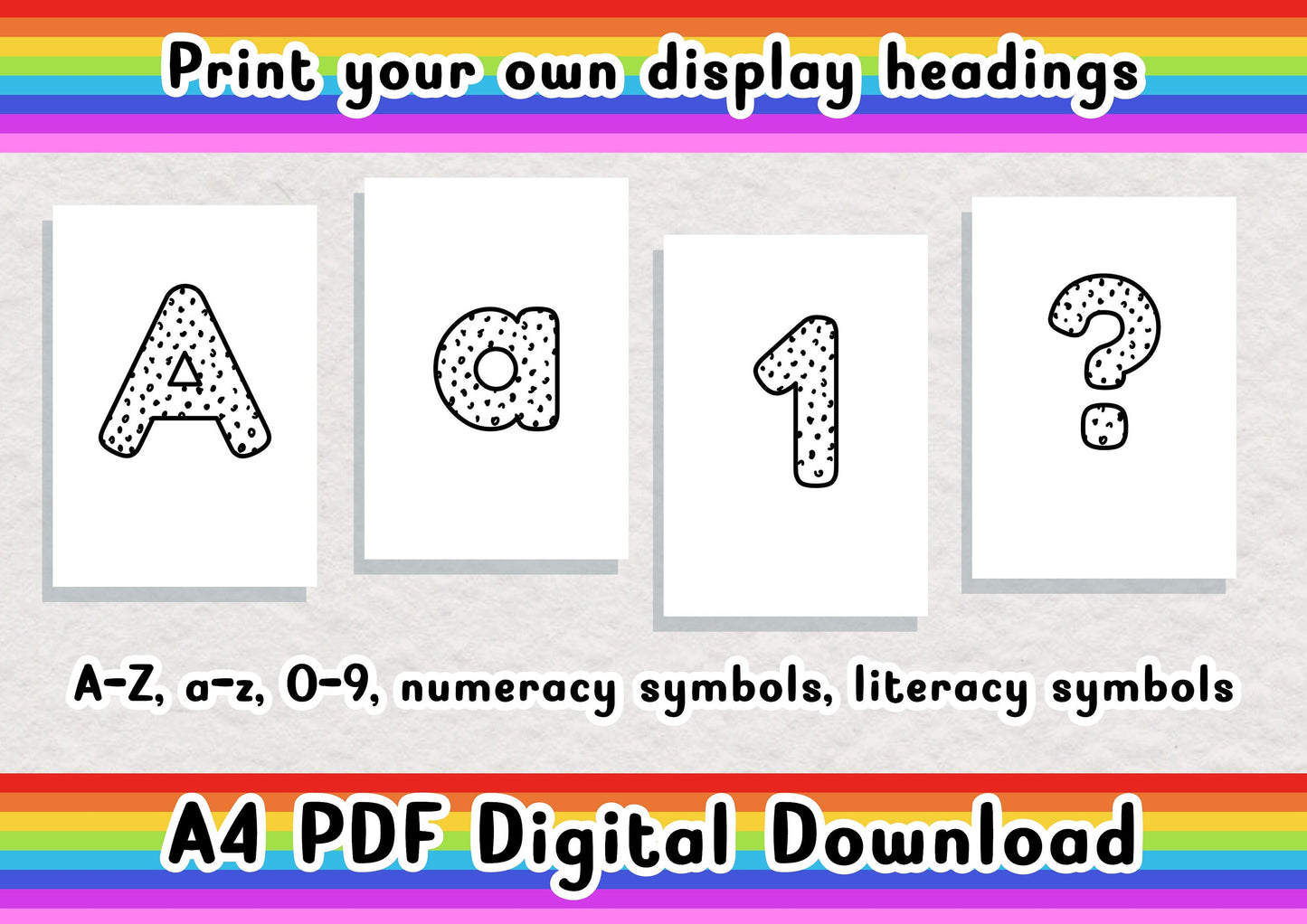 Rainbow Maths Rulers printable display bulletin letters numbers symbols grammar classroom boards print and cut