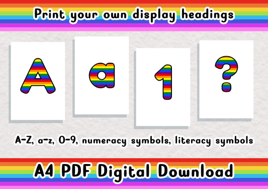 Rainbow printable display bulletin letters numbers symbols grammar classroom boards print and cut