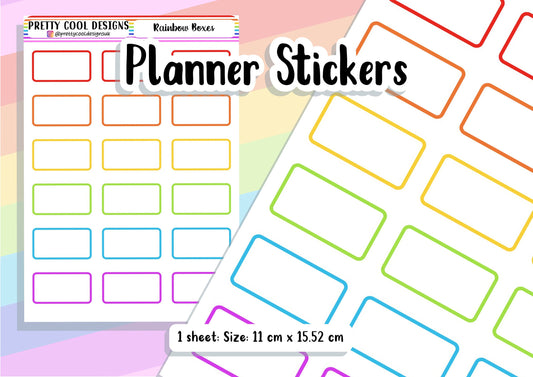 Rainbow Boxes Planner Bujo Bullet Journal Stickers UK - 1 Sheet