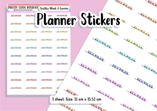 Textiles Subject Teacher Student Planner Stickers UK - 1 Sheet - Block and Cursive