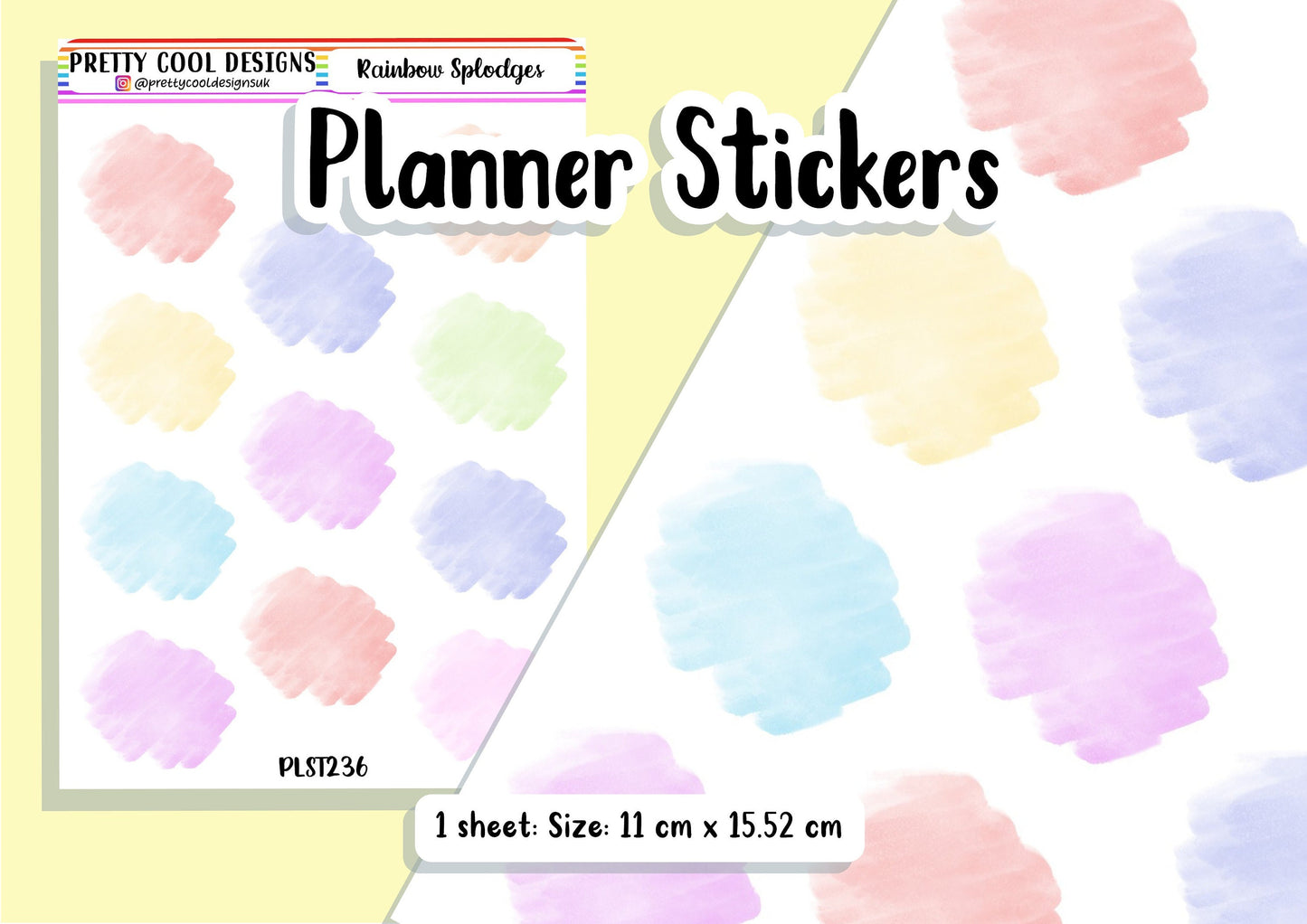 Rainbow Splodges Blank Bujo Diary Planner Stickers Decoration UK - 1 Sheet