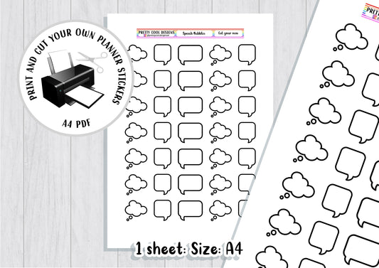 Download Printable Speech Bubbles Blank Planner Stickers PDF Print and Cut DIY