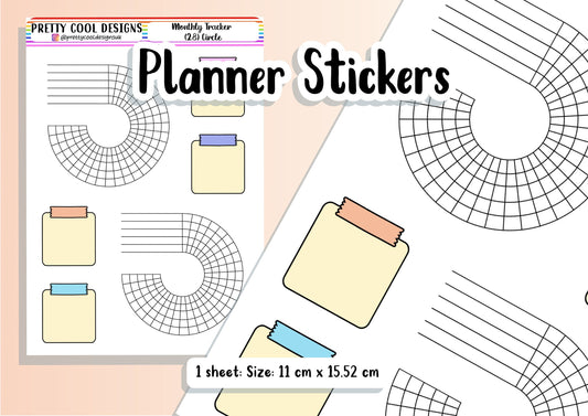 Monthly Habit Tracker Stickers: Circle Bujo Planner (1 Sheet)