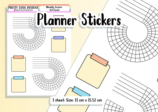 Month (29 days) Habit Tracker Circle Round Blank Bujo Diary Planner Stickers UK - 1 Sheet