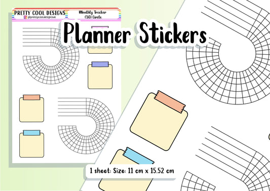 Month (30 days) Habit Tracker Circle Round Blank Bujo Diary Planner Stickers UK - 1 Sheet
