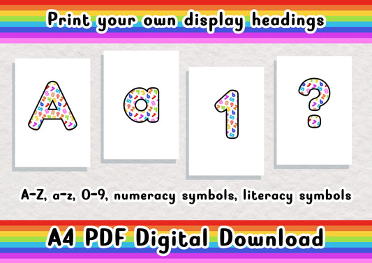 Rainbow Letters and Numbers: Printable Classroom Display (A4 PDF Digital Download)
