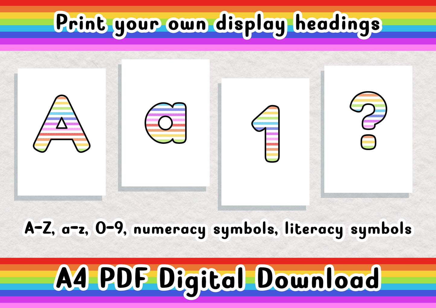 Rainbow Maths Rulers printable display bulletin letters numbers symbols grammar classroom boards print and cut