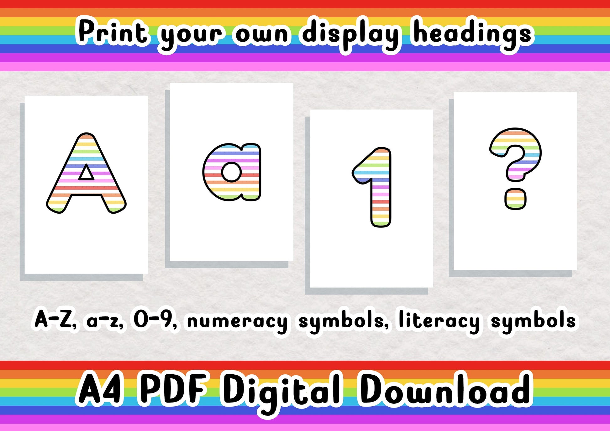 Rainbow Maths Rulers printable display bulletin letters numbers symbols grammar classroom boards print and cut