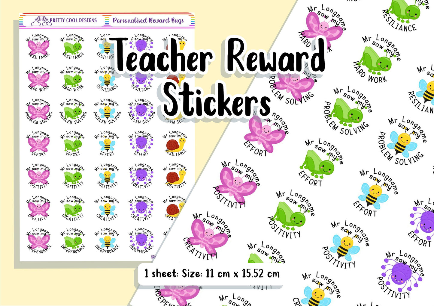 Personalised Teacher Stickers | Reward Stickers | Personalised Stickers | Growth Mindset | Bugs | Minibeasts
