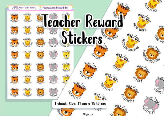 Personalized Teacher Reward Stickers: Zoo Animal Theme