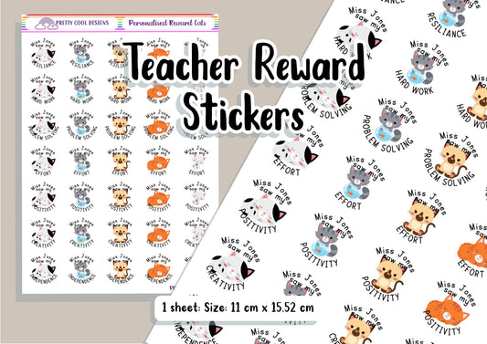 Personalized Teacher Reward Stickers | Growth Mindset Cats