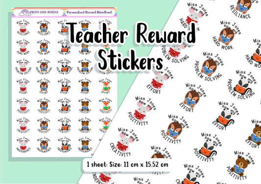 Personalised Teacher Stickers | Reward Stickers | Personalised Stickers | Growth Mindset | Woodland | Animals | Reading | Books