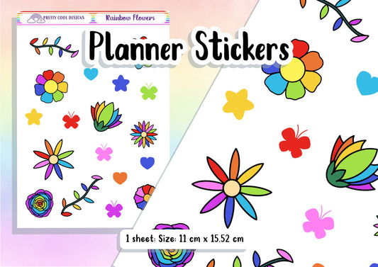 Rainbow Flower Planner Stickers - Journal Decorations (1 Sheet)