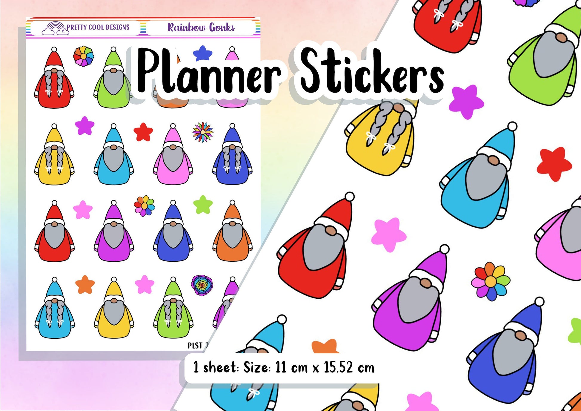 Planner Stickers | Planner Decorations | Rainbow Stickers | Rainbow Gonks | Bullet Journal Stickers | Diary Planner Stickers UK - 1 Sheet