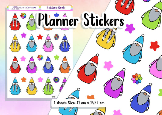 Planner Stickers | Planner Decorations | Rainbow Stickers | Rainbow Gonks | Bullet Journal Stickers | Diary Planner Stickers UK - 1 Sheet