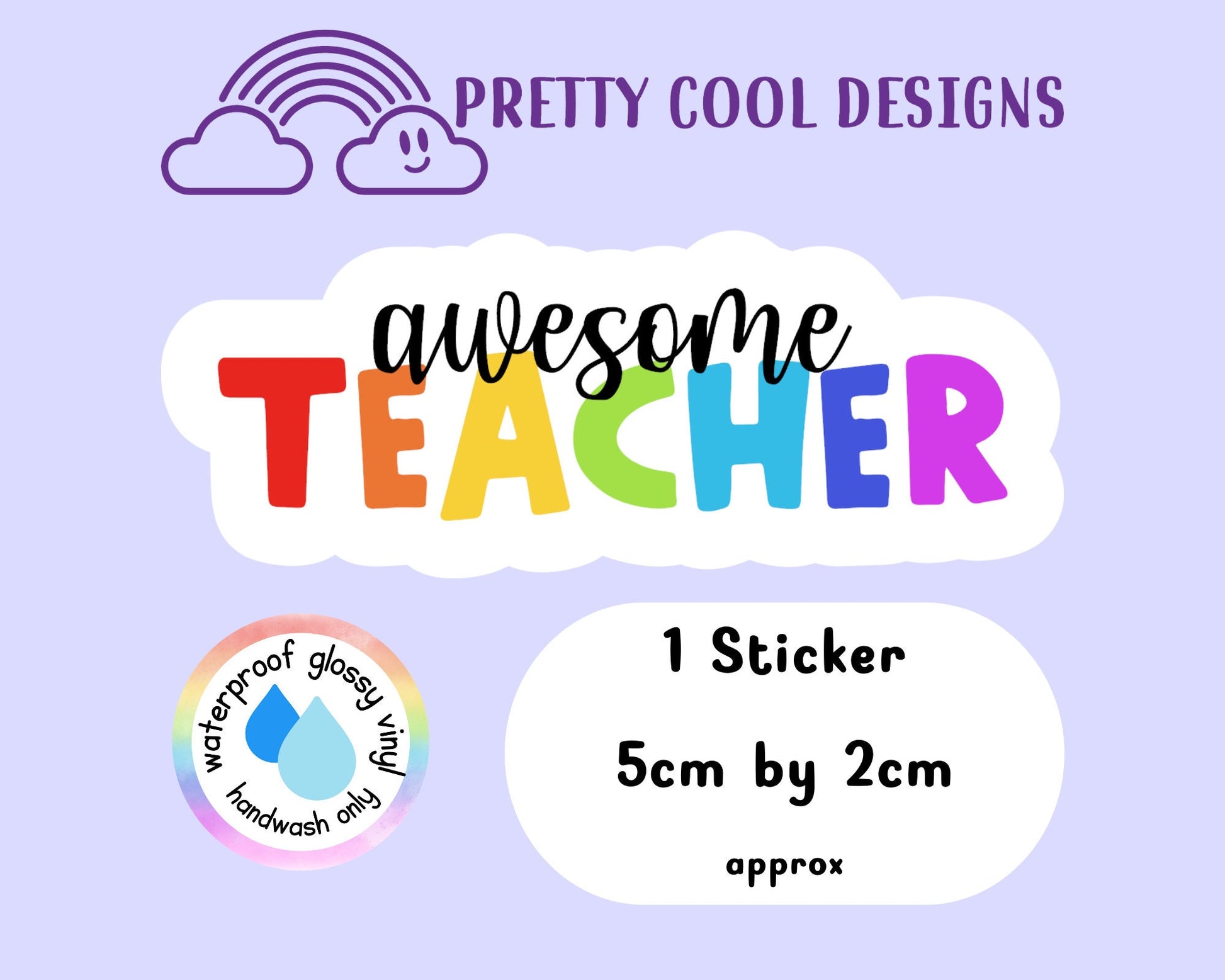 Waterproof Vinyl Awesome Teacher Sticker Rainbow Affirmation Self Love Motivational Sticker Laptop Journal Scrapbook Planner Sticker
