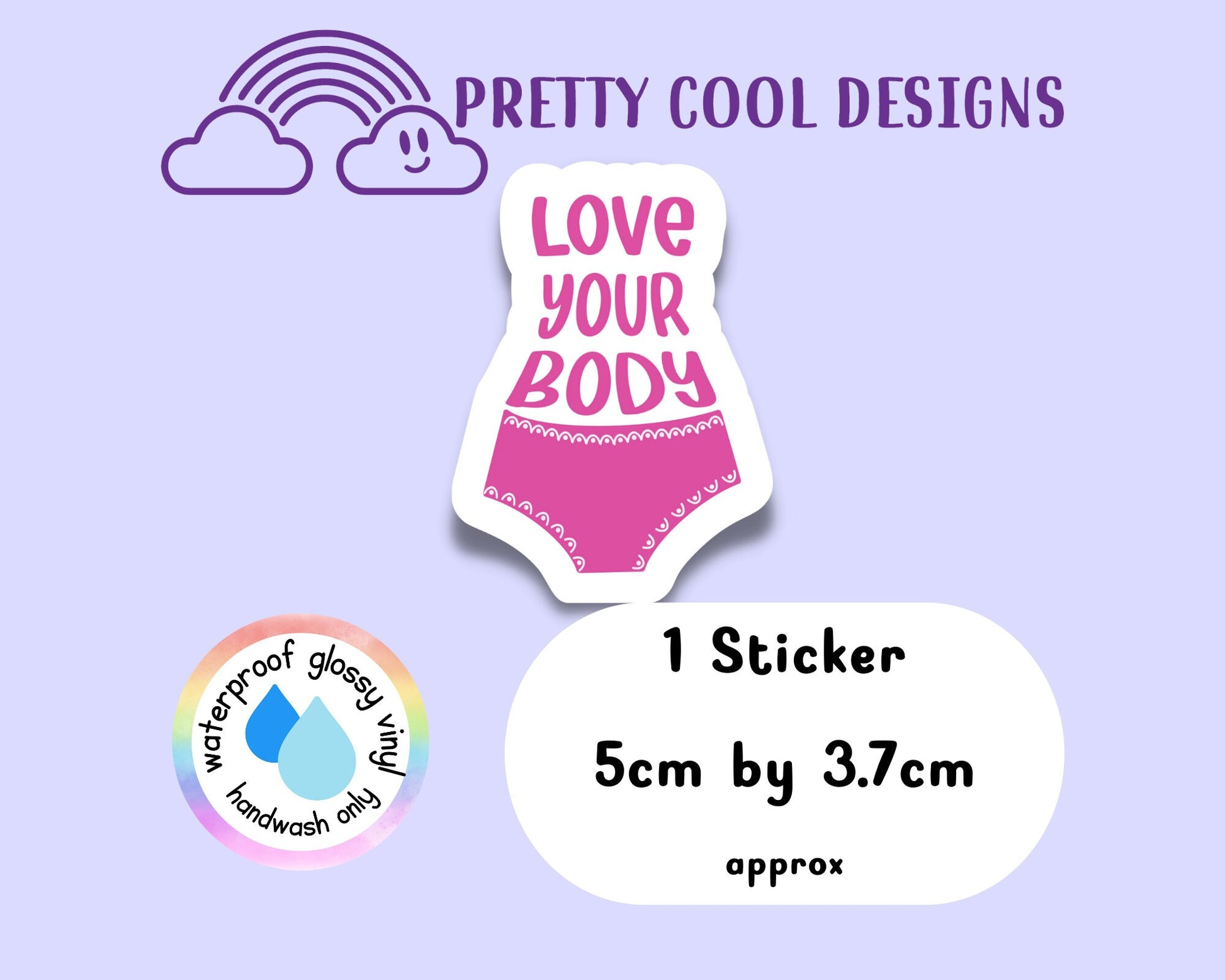 Waterproof Vinyl Love Your Body Sticker Rainbow Affirmation Self Love Motivational Sticker Laptop Scrapbook Journal Planner Sticker