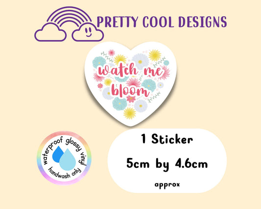 Watch Me Bloom Sticker: Rainbow Heart, Waterproof Vinyl (5cm)
