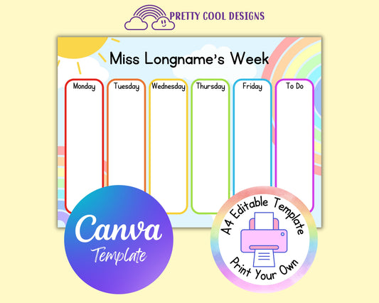 Canva Template Rainbow Weekly Planner| Editable Planner for Teachers | Printable Template Edit and Print at Home | Download and Print