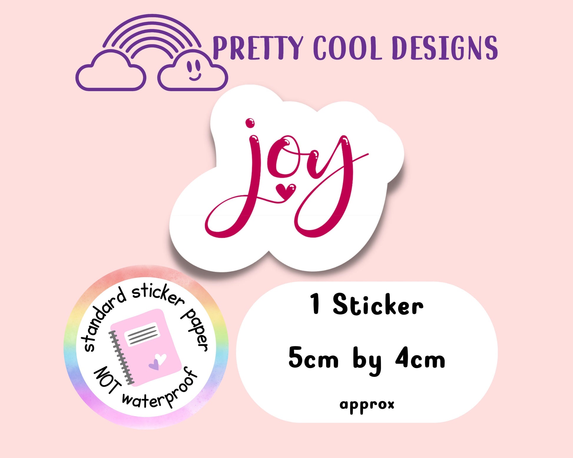 Joy Heart Red Motivational Word Typography Sticker (NOT WATERPROOF)
