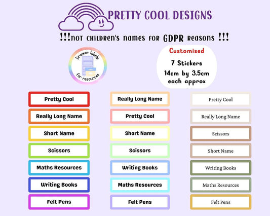 Personalized Classroom Drawer Labels: Rainbow Boho Theme, 7 Stickers