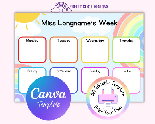 Canva Template Rainbow Weekly Planner| Editable Planner for Teachers | Printable Template Edit and Print at Home | Download and Print