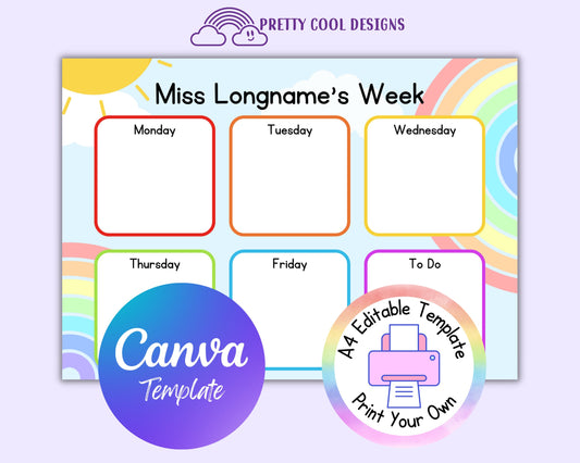 Rainbow Weekly Planner Canva Template: Editable Teacher Printable (Digital Download)