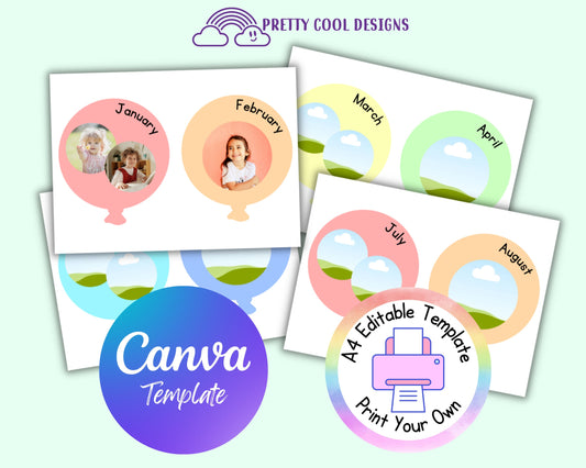 Canva Template Rainbow Photo Balloons | Birthday Display | Editable Display Teachers | Printable Template Edit and Print | Download Print