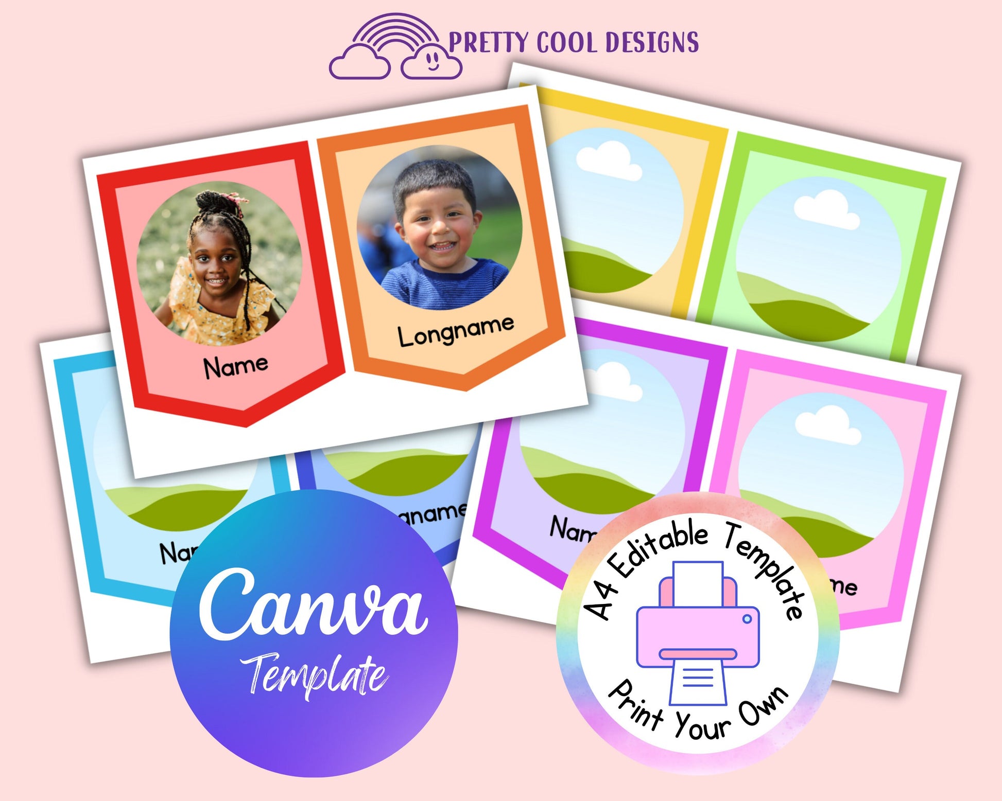 Canva Template Rainbow Photo Bunting | Editable Display for Teachers | Printable Template Edit and Print | Download and Print