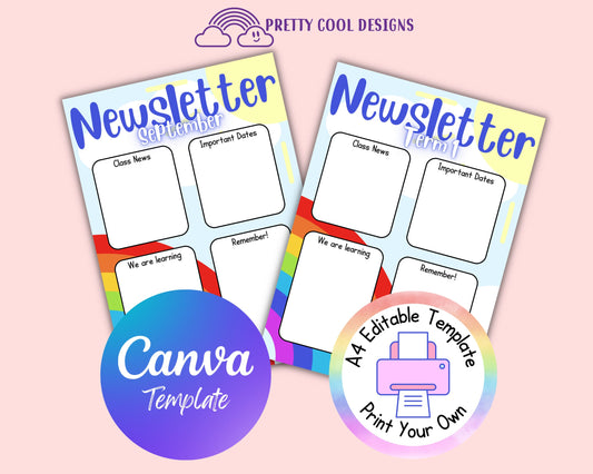 Canva Template Rainbow Newsletter | Editable Newsletter for Teachers | Printable Template Edit and Print at Home | Download and Print